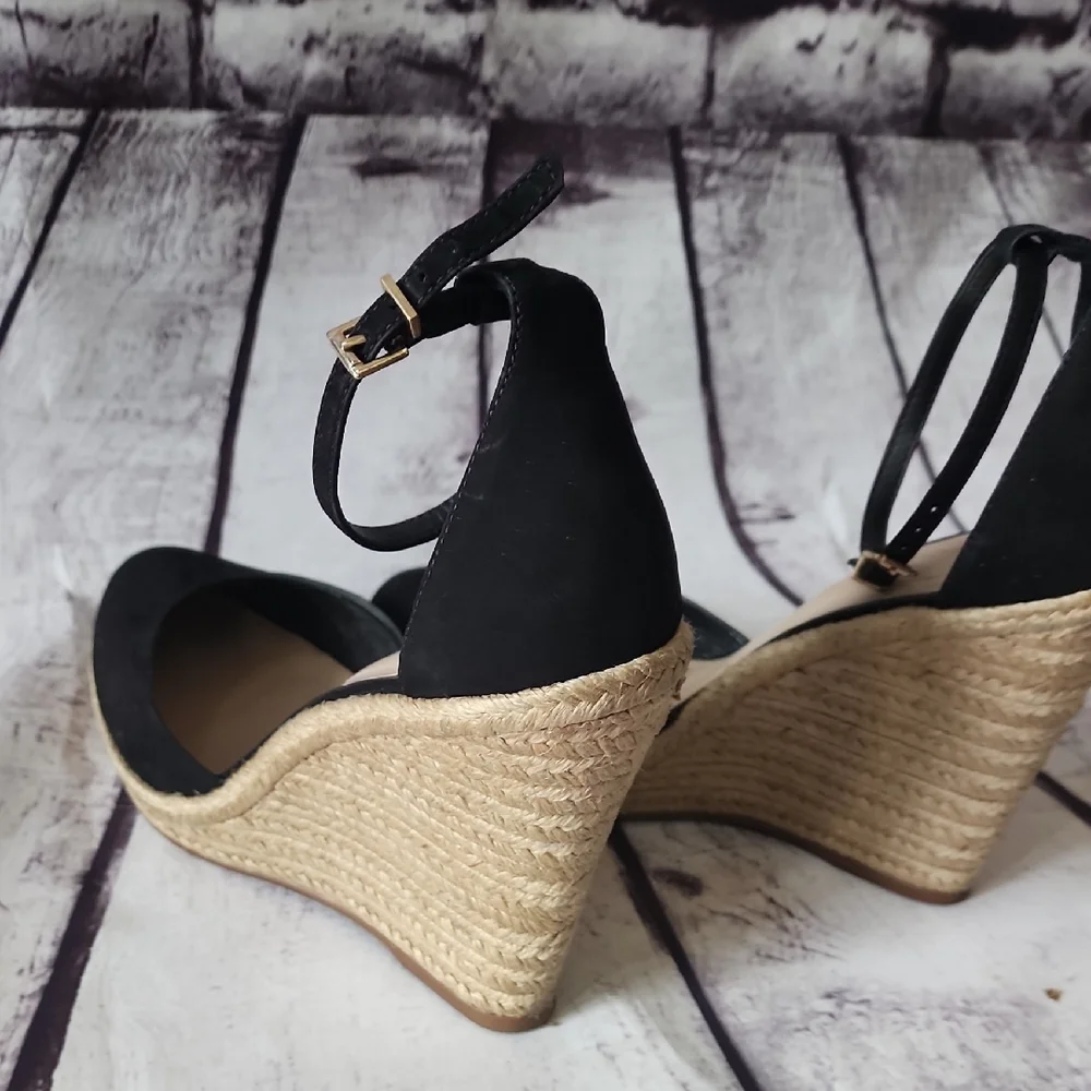 Aldo Black Espadrille Wedge Sandals